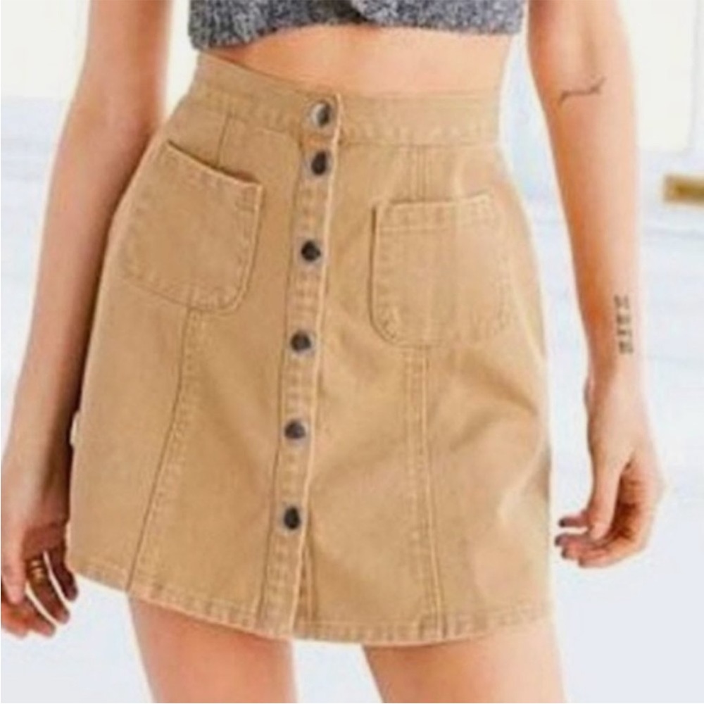 BDG Khaki Button Mini Skirt